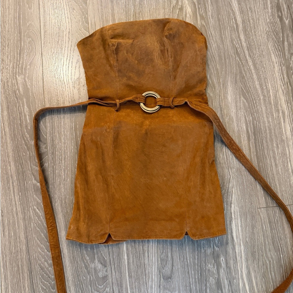 Free People Brown Suede Strapless Dress